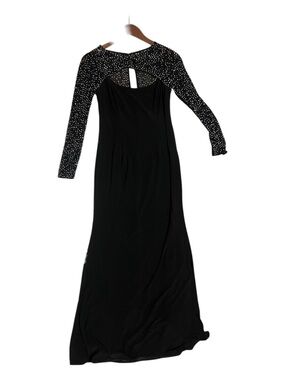 Betsy & Adam 6P Black Illusion Long Sleeve Rhinestone Mesh Gown Petite